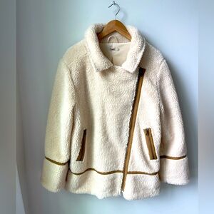 Faherty Cream Sherpa Jacket with Brown Accents